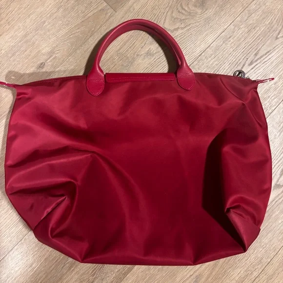 Longchamp Raspberry Nylon Tote Bag with Top Handles - Picture 3 of 4